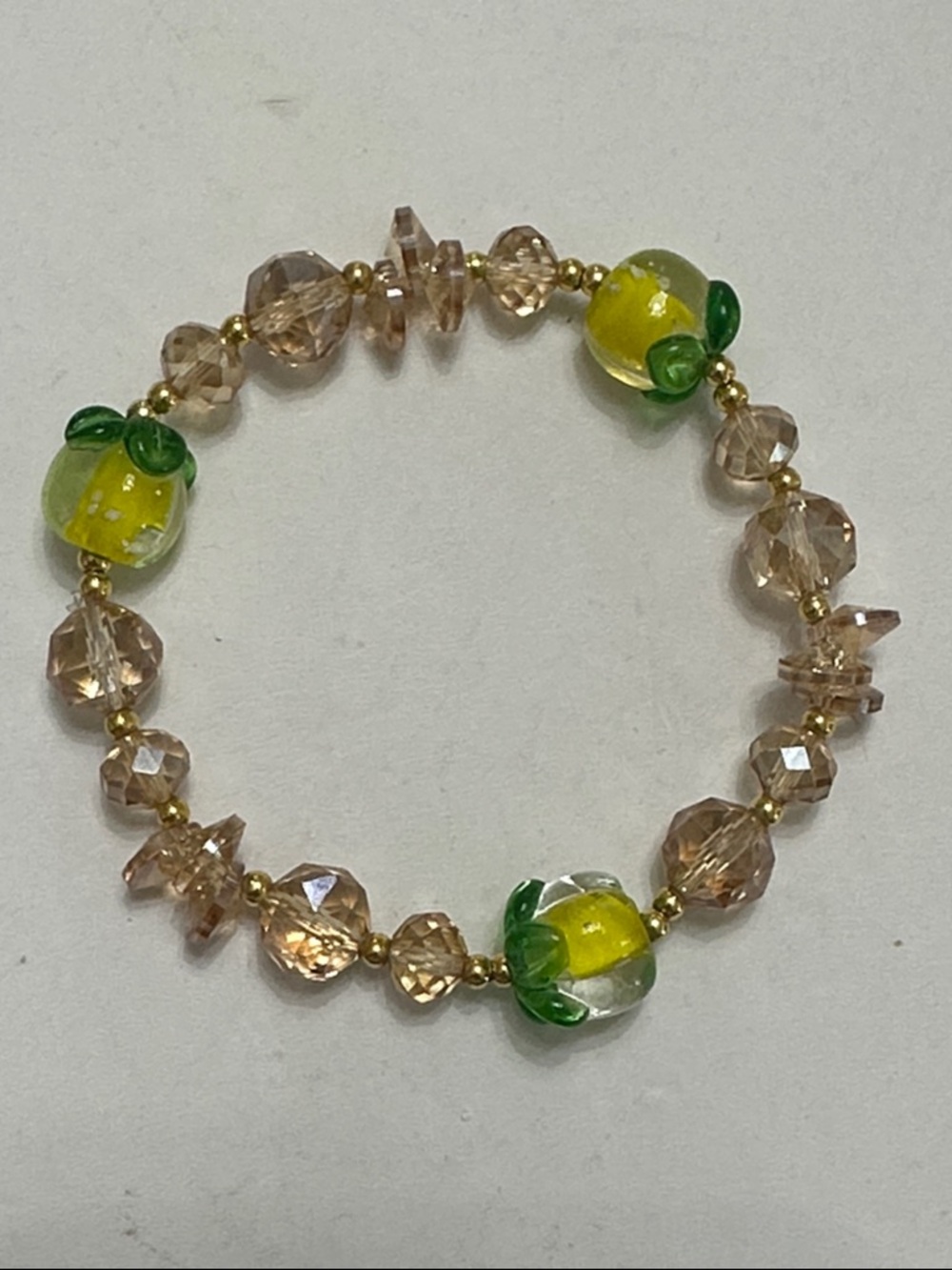 🧡Champagne Glass and Lemon Bead Stretch Bracelet🧡